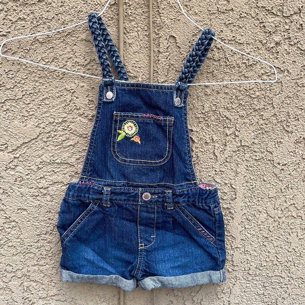 Vintage Genuine Kids OshKosh 2T Girl Denim Overalls Shorts